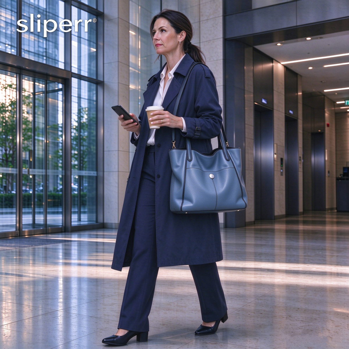 sliperr® Women's Leather Tote Bag, Elegant Medium Shoulder Handbag, Versatile Commuter Purse for Mature Ladies