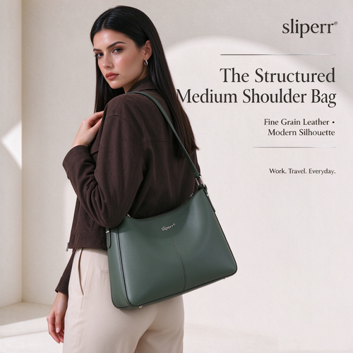 sliperr® The Structured Medium Shoulder Bag — Fine Grain Leather, Made for the In-Between Days