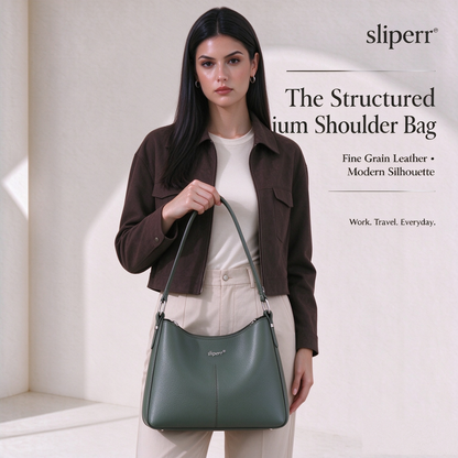 sliperr® The Structured Medium Shoulder Bag — Fine Grain Leather, Made for the In-Between Days