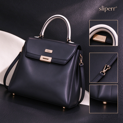 sliperr® Flap Top  Leather Handbag, Timeless Designer Shoulder Bag, Elegant Daily & Travel Purse for Mature Ladies