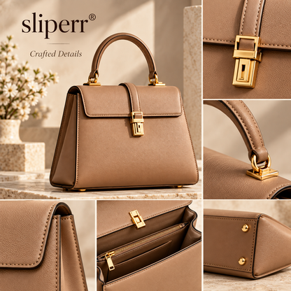 sliperr® Timeless Genuine Leather Top-Handle Bag – Elegant Everyday & Travel Handbag for Women