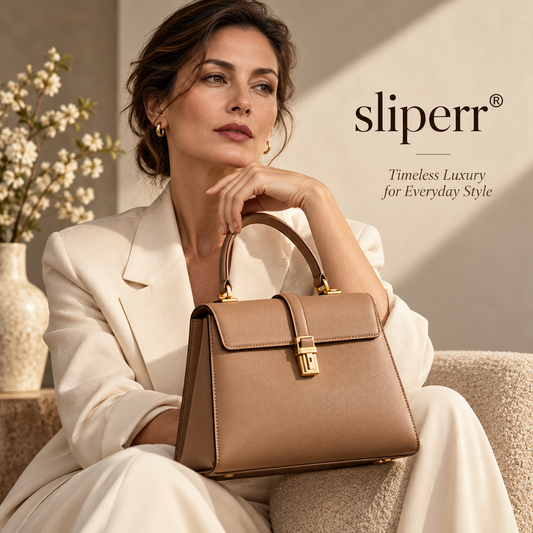 sliperr® Timeless Genuine Leather Top-Handle Bag – Elegant Everyday & Travel Handbag for Women